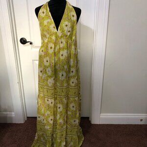 Band Of‎ The Free Halter Maxi Dress Floral Print  Green & White For Women Large